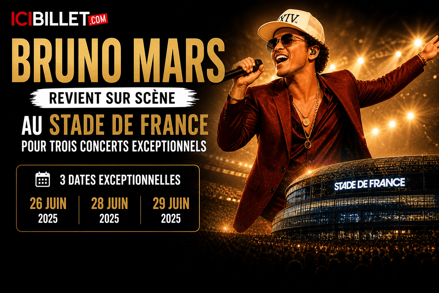 Bruno Mars revient sur scène au Stade de France pour trois concerts exceptionnels