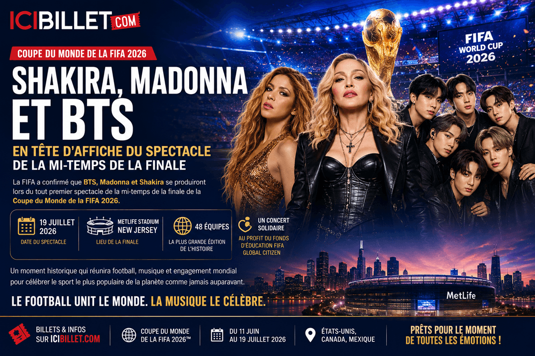Shakira, Madonna et BTS en tête d'affiche du spectacle de la mi-temps de la finale de la Coupe du Monde de la FIFA 2026