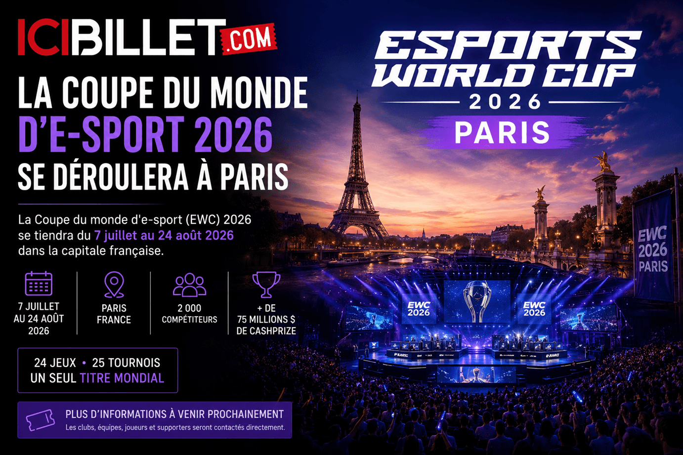La Coupe du monde d'e-sport 2026 se déroulera à Paris